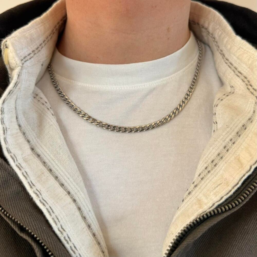 Y2K 2000s Silver 925 Cuban Chain Necklace Unisex Vintage Jewelry New